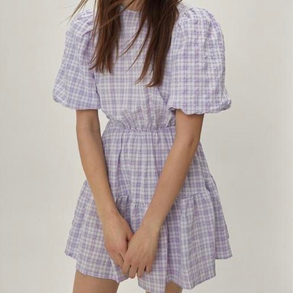 Nasty gal gingham puff sleeve mini dress